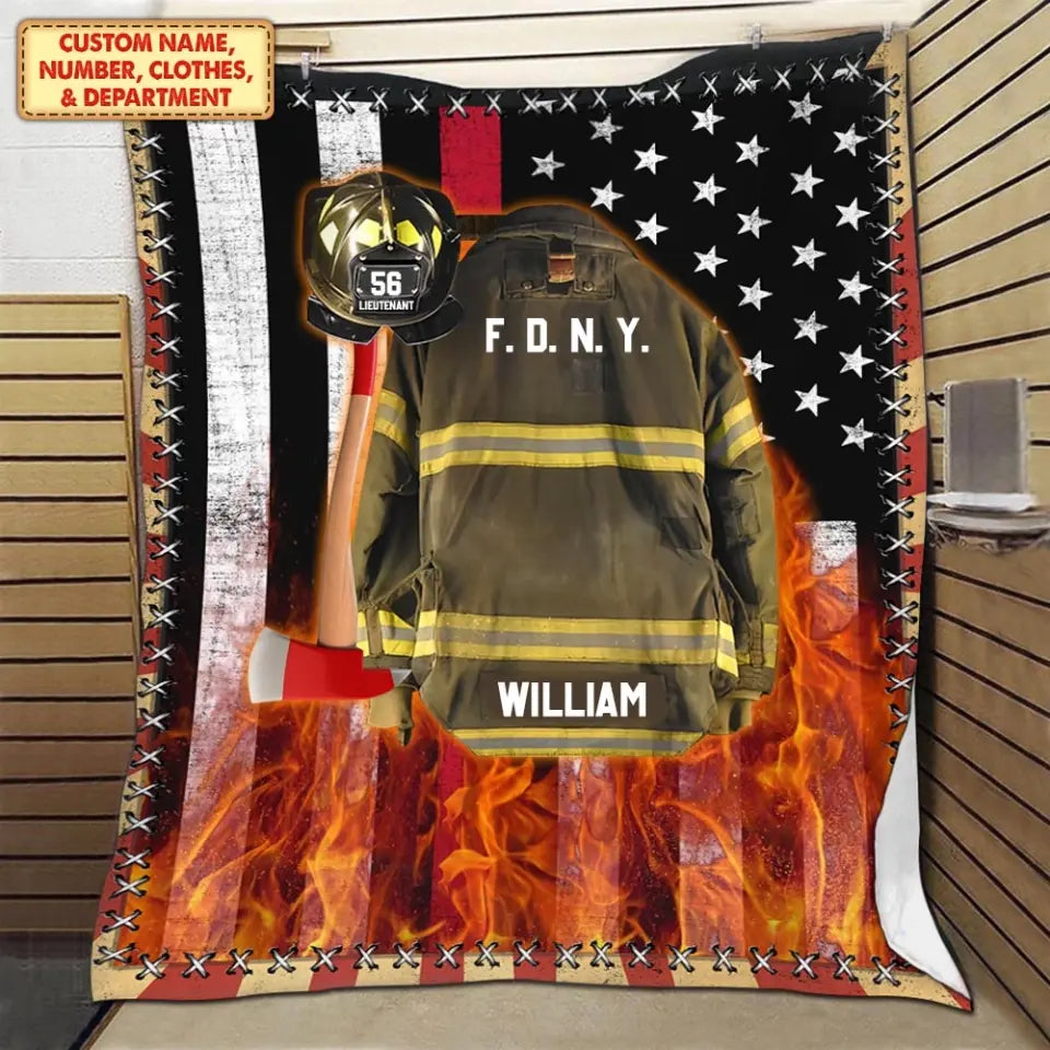 Feuerwehrmann-Us-Flaggen-Rüstung und Name, individuelle Decke, Geschenk für Feuerwehrmann, Feuerwehrmann