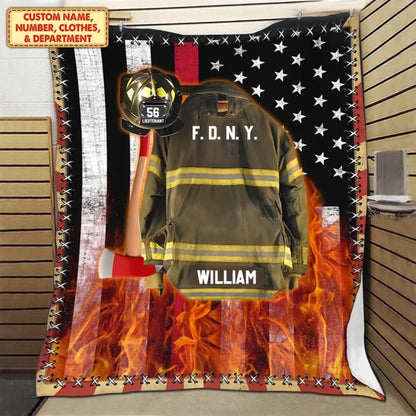 Feuerwehrmann-Us-Flaggen-Rüstung und Name, individuelle Decke, Geschenk für Feuerwehrmann, Feuerwehrmann