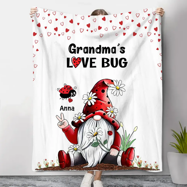 Grandma's Love Bugs Gnome – personalisierte Decke – Geschenk für Oma 