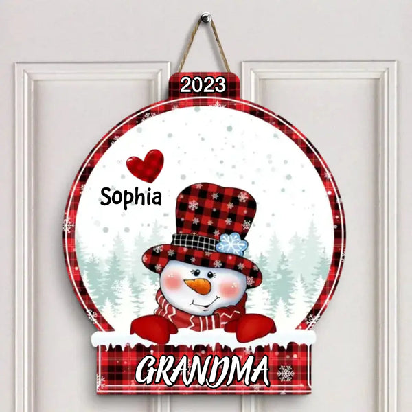Snowman Christmas - Personalized Custom Door Sign - Christmas Gift For Grandma