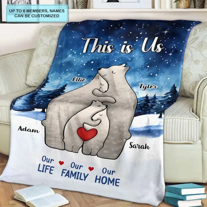 Unser Leben, unsere Familie, unser Zuhause – personalisierte individuelle Decke – Weihnachtsgeschenk für Familie, Familienmitglieder 