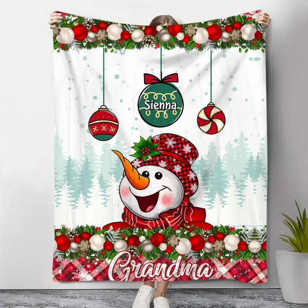 Schneemann Nana – personalisierte individuelle Decke – Muttertag, Weihnachtsgeschenk für Oma, Mama, Familienmitglieder 