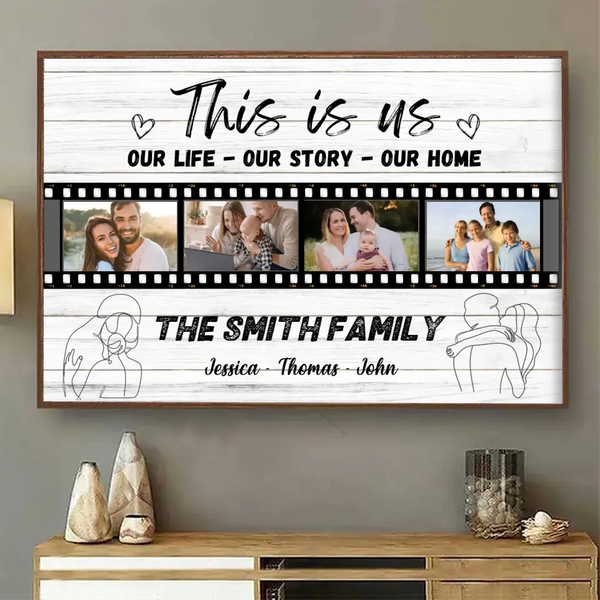 Personalisierter gerahmter Leinwanddruck „This Is Us Our Life Our Story Our Home“.
