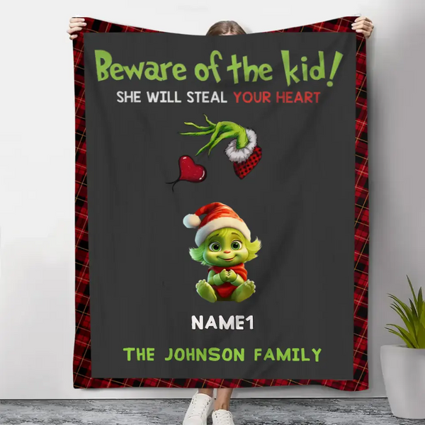 Hüten Sie sich vor dem Kind, Geschenk für die Familie, Green Monster Kids – personalisierte individuelle Decke, Weihnachten 