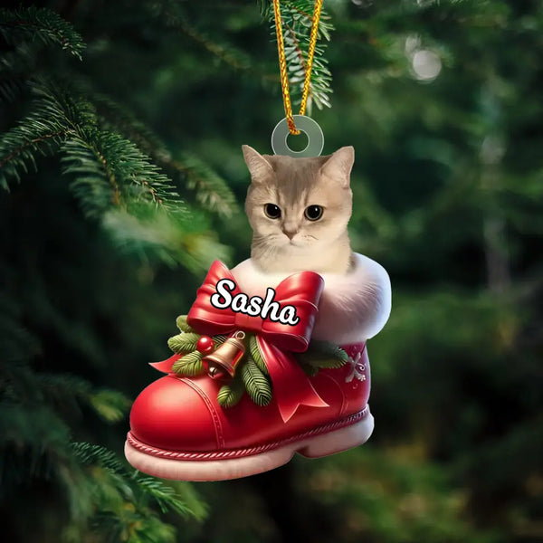 Süßes Haustier auf Weihnachtsschuhen – personalisiertes individuelles Foto-Glimmerornament – ​​Weihnachtsgeschenk für Haustierliebhaber, Haustierbesitzer