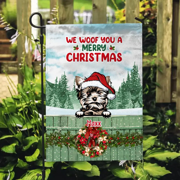 Personalisierte Gartenflagge, bis zu 6 Haustiere, wir wünschen Ihnen frohe Weihnachten, Weihnachtsgeschenk für Hundeliebhaber, Katzenliebhaber