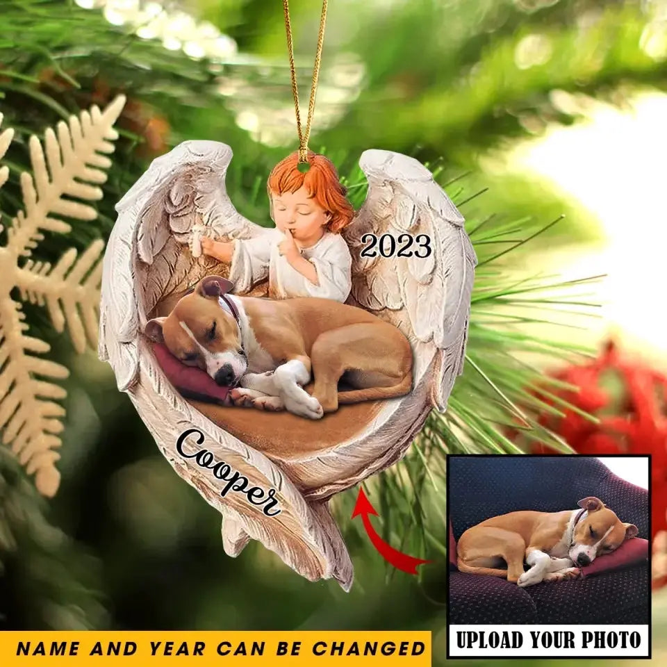 Personalisierter Foto-Engel-Acryl-Ornamentdruck für Ihren schlafenden Hund oder Ihre schlafende Katze