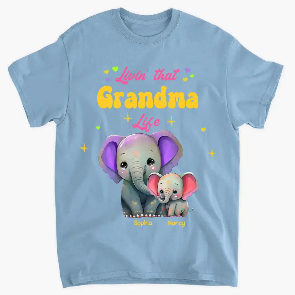 Personalisierte Livin That Grandma Life Elefanten-Farbdruck-Kleidung