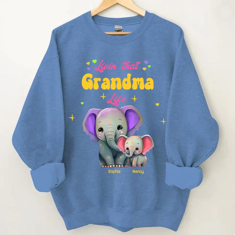 Personalisierte Livin That Grandma Life Elefanten-Farbdruck-Kleidung