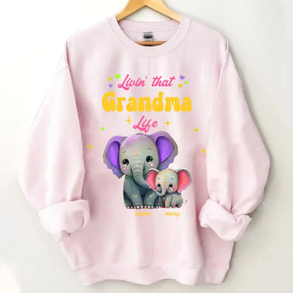 Personalisierte Livin That Grandma Life Elefanten-Farbdruck-Kleidung