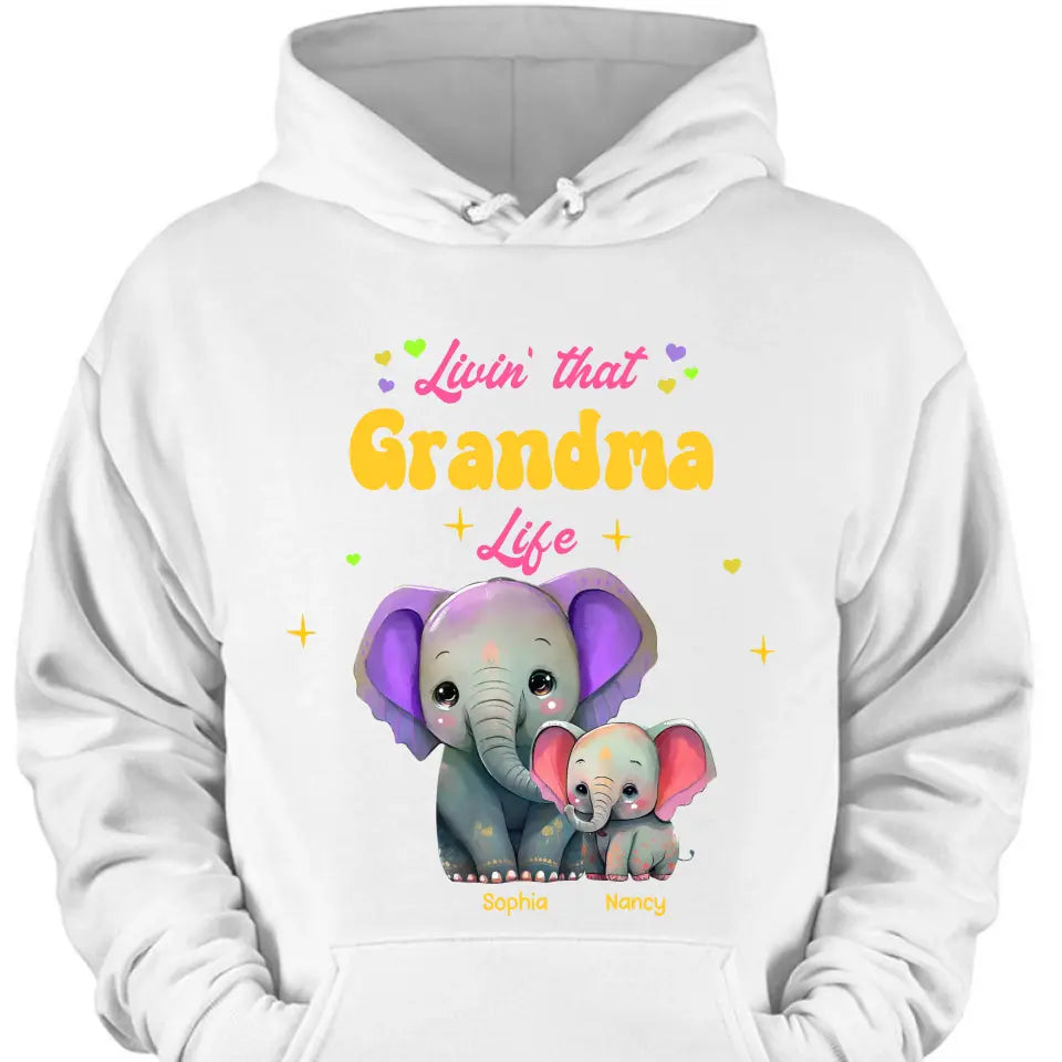Personalisierte Livin That Grandma Life Elefanten-Farbdruck-Kleidung