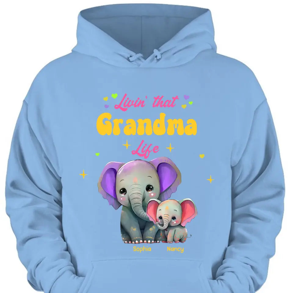 Personalisierte Livin That Grandma Life Elefanten-Farbdruck-Kleidung