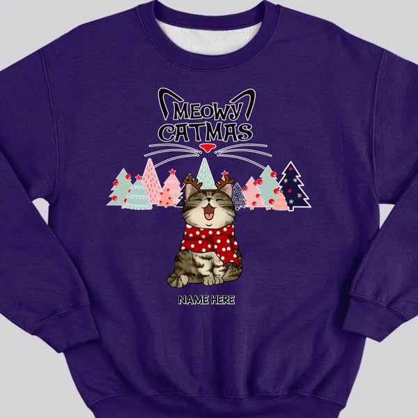 Meowy Catmas, Weihnachtsbaum, personalisiertes Weihnachts-Katzenrassen-Sweatshirt, Sweatshirt für Katzenliebhaber
