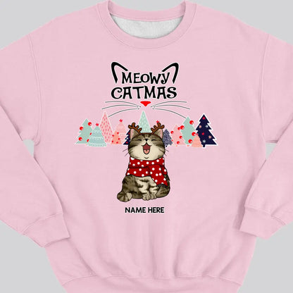 Meowy Catmas, Weihnachtsbaum, personalisiertes Weihnachts-Katzenrassen-Sweatshirt, Sweatshirt für Katzenliebhaber