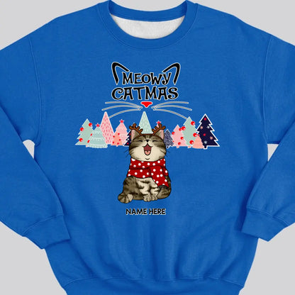 Meowy Catmas, Weihnachtsbaum, personalisiertes Weihnachts-Katzenrassen-Sweatshirt, Sweatshirt für Katzenliebhaber