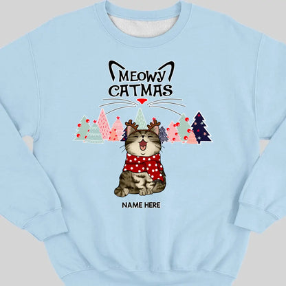Meowy Catmas, Weihnachtsbaum, personalisiertes Weihnachts-Katzenrassen-Sweatshirt, Sweatshirt für Katzenliebhaber