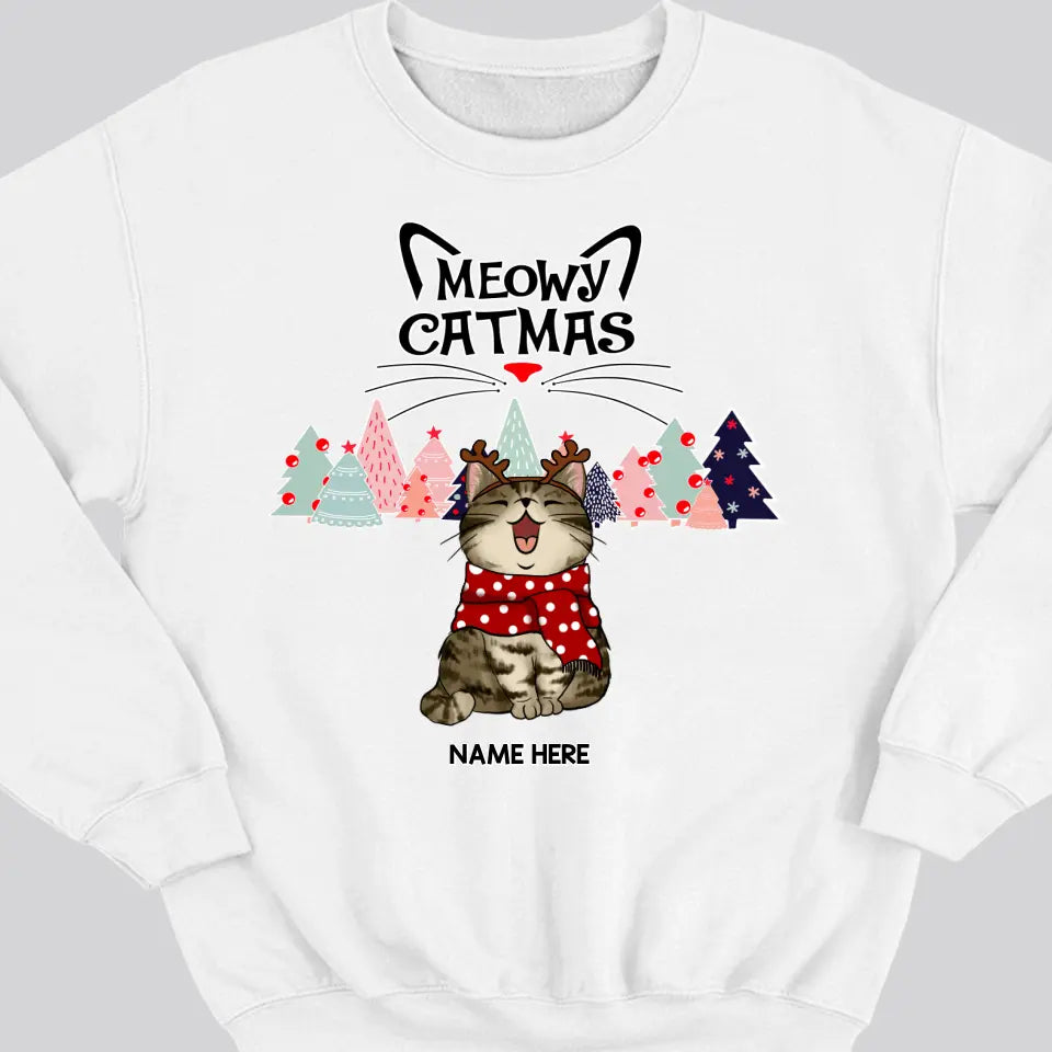 Meowy Catmas, Weihnachtsbaum, personalisiertes Weihnachts-Katzenrassen-Sweatshirt, Sweatshirt für Katzenliebhaber