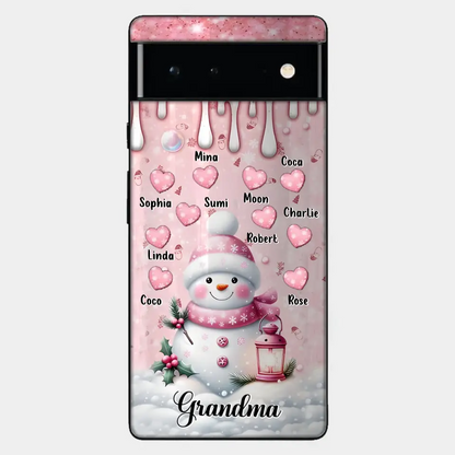Personalisierte Schneemann-Oma-Handyhülle – Weihnachtsgeschenkidee für Oma – bis zu 10 Kinder – Hülle für iPhone/Samsung/GooglePixel – Oma
