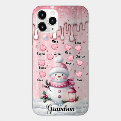 Personalisierte Schneemann-Oma-Handyhülle – Weihnachtsgeschenkidee für Oma – bis zu 10 Kinder – Hülle für iPhone/Samsung/GooglePixel – Oma