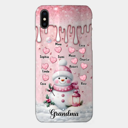 Personalisierte Schneemann-Oma-Handyhülle – Weihnachtsgeschenkidee für Oma – bis zu 10 Kinder – Hülle für iPhone/Samsung/GooglePixel – Oma