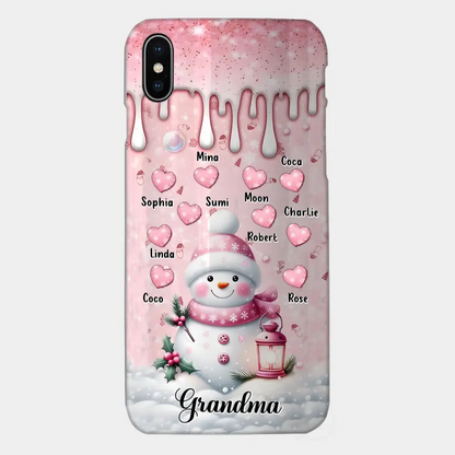 Personalisierte Schneemann-Oma-Handyhülle – Weihnachtsgeschenkidee für Oma – bis zu 10 Kinder – Hülle für iPhone/Samsung/GooglePixel – Oma