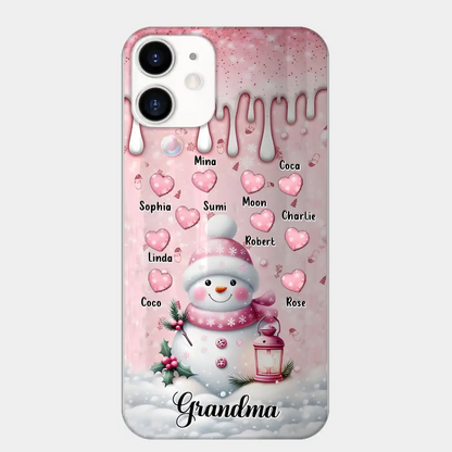 Personalisierte Schneemann-Oma-Handyhülle – Weihnachtsgeschenkidee für Oma – bis zu 10 Kinder – Hülle für iPhone/Samsung/GooglePixel – Oma