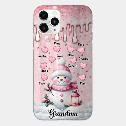 Personalisierte Schneemann-Oma-Handyhülle – Weihnachtsgeschenkidee für Oma – bis zu 10 Kinder – Hülle für iPhone/Samsung/GooglePixel – Oma