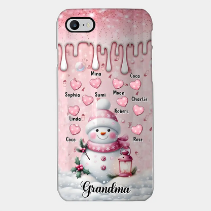 Personalisierte Schneemann-Oma-Handyhülle – Weihnachtsgeschenkidee für Oma – bis zu 10 Kinder – Hülle für iPhone/Samsung/GooglePixel – Oma