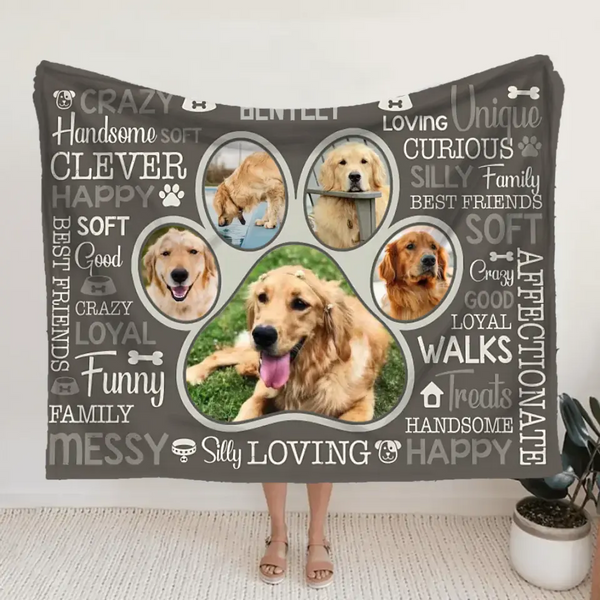 Personalisierte Pfotenabdruck-Fotocollage-Decke, personalisierte Haustier-Fotogeschenke, Bild Ihres Hundes 