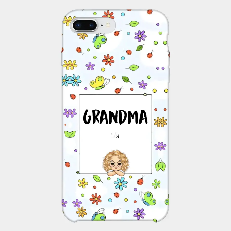 Personalisierte Oma mit Kindernamen, Blumen-Hintergrund, Geschenk für Oma, Handyhülle