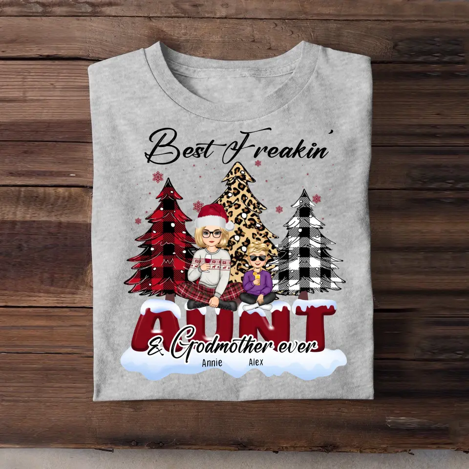 Personalisiertes Weihnachtsgeschenk-T-Shirt mit Namen der besten verdammten Tante und Patin aller Zeiten für Kinder