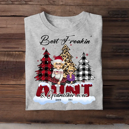 Personalisiertes Weihnachtsgeschenk-T-Shirt mit Namen der besten verdammten Tante und Patin aller Zeiten für Kinder