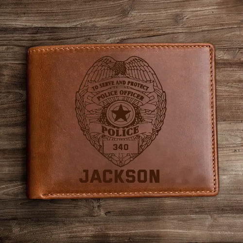 Personalisierte Laser-Leder-Geldbörse für Polizeibeamte mit individuellem Namen