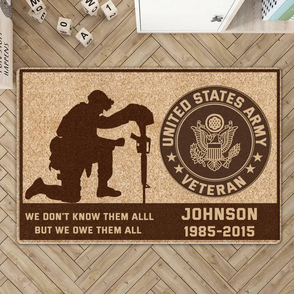 Personalisierte US-Armee-Veteranen-Fußmatte mit individuellem Namen und Uhrzeit, bedruckt