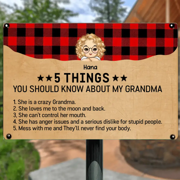 Personalized 5 Things You Should Know About Our Grandma Kids Names Metal Sign Printed