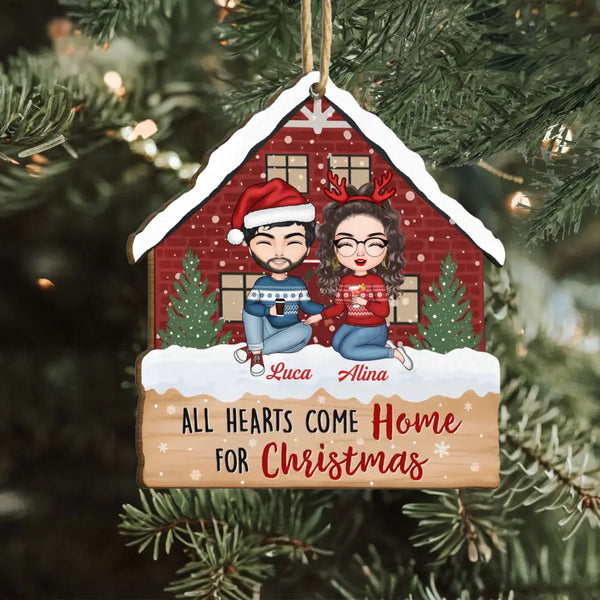 Alle Herzen kommen zu Weihnachten nach Hause – personalisiertes Holzornament – ​​Weihnachtsgeschenk für Paare, Ehefrau, Ehemann, Familienmitglieder