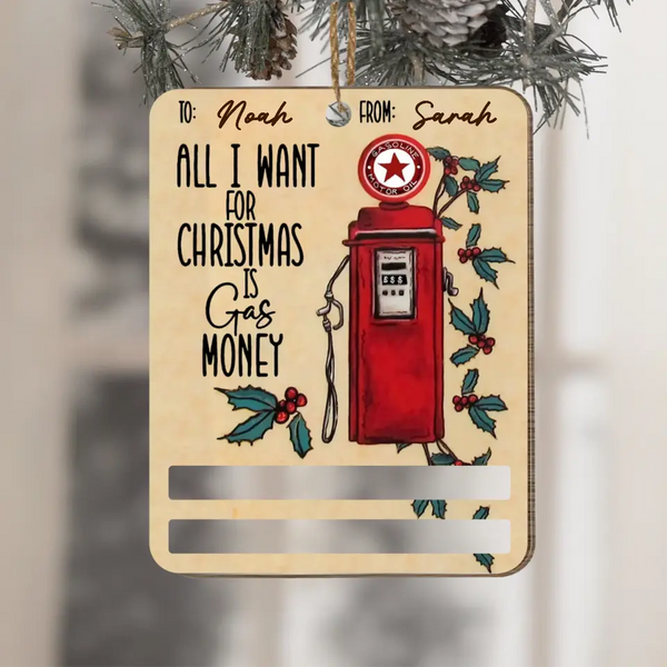 Alles, was ich mir zu Weihnachten wünsche, ist Gasgeld – personalisiertes Holzornament, Geldhalter