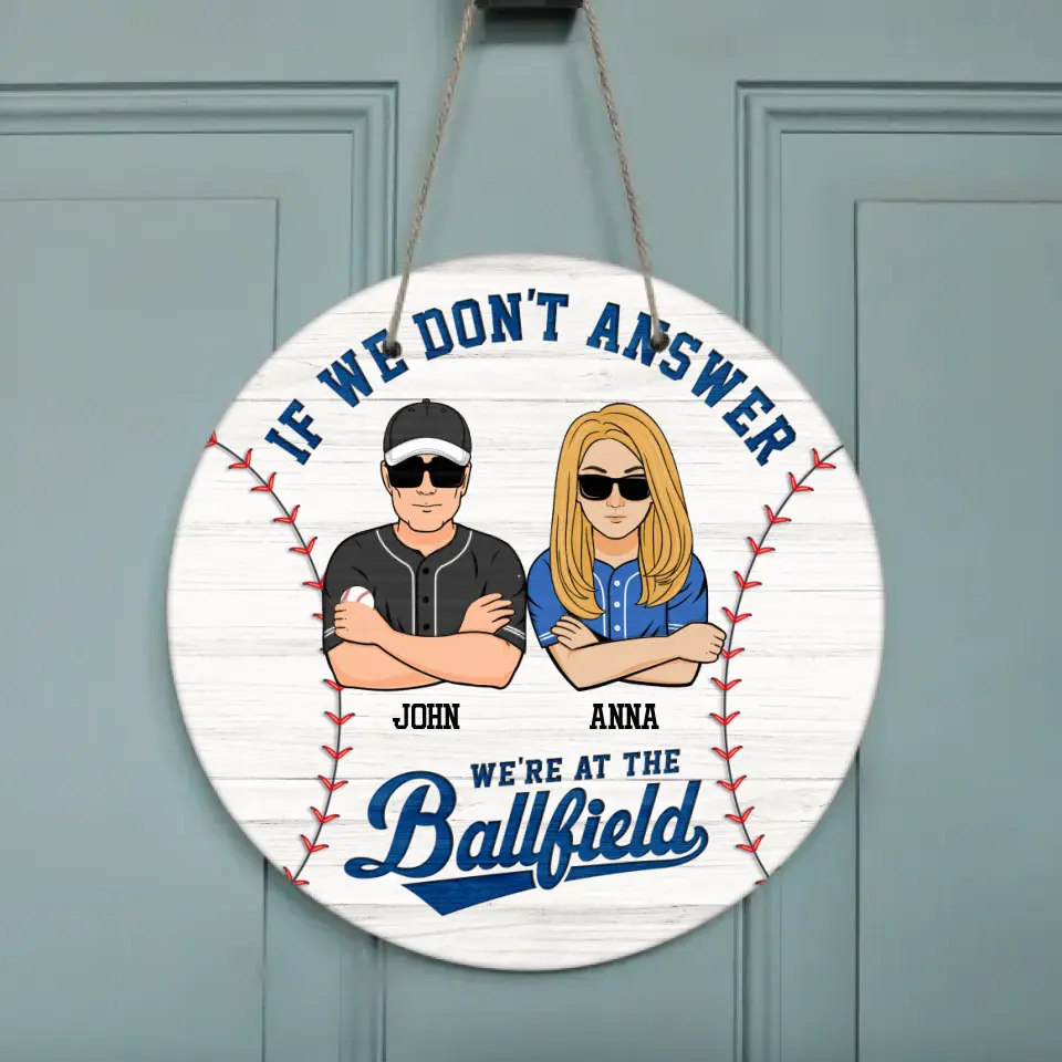 Personalisiertes Baseball-Familien-Holzschild – Geschenkidee für Baseball-Liebhaber/Familie mit bis zu 2 Kindern – Wenn wir nicht antworten, sind wir auf dem Ballfeld