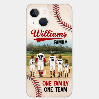 Personalisierte Baseball-Familien-Handyhülle – bis zu 3 Kinder – Geschenkidee zum Valentinstag/Geburtstag/Jahrestag/Muttertagsgeschenk für Ehefrau vom Ehemann – eine Familie, ein Team – Hülle für iPhone/Samsung