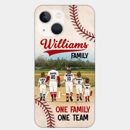 Personalisierte Baseball-Familien-Handyhülle – bis zu 3 Kinder – Geschenkidee zum Valentinstag/Geburtstag/Jahrestag/Muttertagsgeschenk für Ehefrau vom Ehemann – eine Familie, ein Team – Hülle für iPhone/Samsung