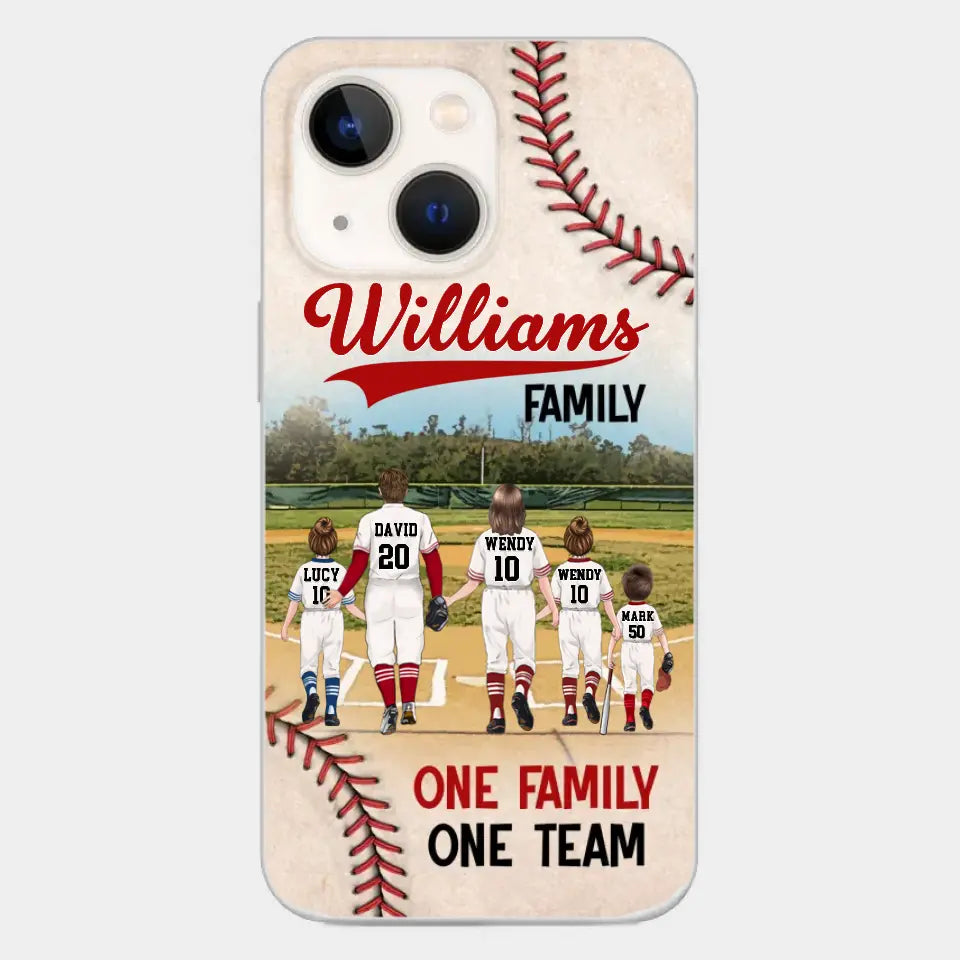 Personalisierte Baseball-Familien-Handyhülle – bis zu 3 Kinder – Geschenkidee zum Valentinstag/Geburtstag/Jahrestag/Muttertagsgeschenk für Ehefrau vom Ehemann – eine Familie, ein Team – Hülle für iPhone/Samsung