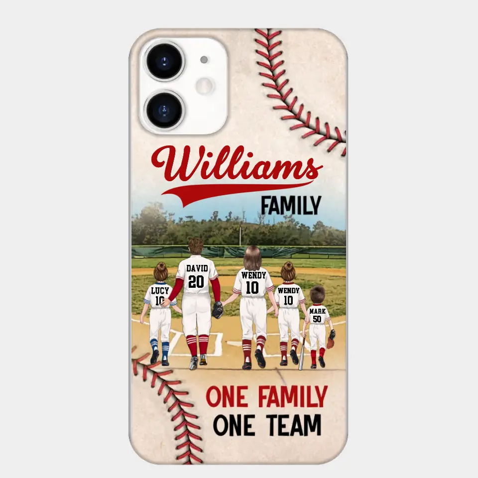 Personalisierte Baseball-Familien-Handyhülle – bis zu 3 Kinder – Geschenkidee zum Valentinstag/Geburtstag/Jahrestag/Muttertagsgeschenk für Ehefrau vom Ehemann – eine Familie, ein Team – Hülle für iPhone/Samsung