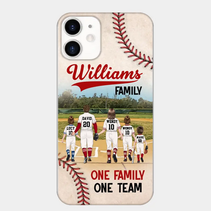 Personalisierte Baseball-Familien-Handyhülle – bis zu 3 Kinder – Geschenkidee zum Valentinstag/Geburtstag/Jahrestag/Muttertagsgeschenk für Ehefrau vom Ehemann – eine Familie, ein Team – Hülle für iPhone/Samsung