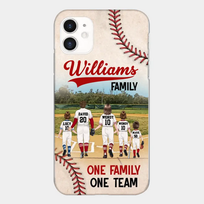 Personalisierte Baseball-Familien-Handyhülle – bis zu 3 Kinder – Geschenkidee zum Valentinstag/Geburtstag/Jahrestag/Muttertagsgeschenk für Ehefrau vom Ehemann – eine Familie, ein Team – Hülle für iPhone/Samsung