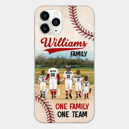 Personalisierte Baseball-Familien-Handyhülle – bis zu 3 Kinder – Geschenkidee zum Valentinstag/Geburtstag/Jahrestag/Muttertagsgeschenk für Ehefrau vom Ehemann – eine Familie, ein Team – Hülle für iPhone/Samsung