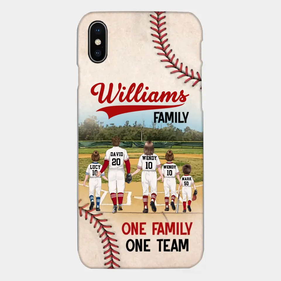 Personalisierte Baseball-Familien-Handyhülle – bis zu 3 Kinder – Geschenkidee zum Valentinstag/Geburtstag/Jahrestag/Muttertagsgeschenk für Ehefrau vom Ehemann – eine Familie, ein Team – Hülle für iPhone/Samsung