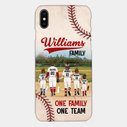 Personalisierte Baseball-Familien-Handyhülle – bis zu 3 Kinder – Geschenkidee zum Valentinstag/Geburtstag/Jahrestag/Muttertagsgeschenk für Ehefrau vom Ehemann – eine Familie, ein Team – Hülle für iPhone/Samsung