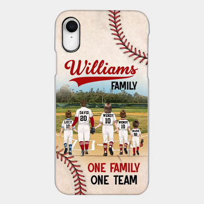 Personalisierte Baseball-Familien-Handyhülle – bis zu 3 Kinder – Geschenkidee zum Valentinstag/Geburtstag/Jahrestag/Muttertagsgeschenk für Ehefrau vom Ehemann – eine Familie, ein Team – Hülle für iPhone/Samsung