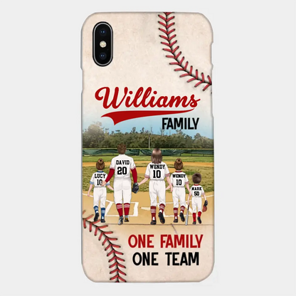 Personalisierte Baseball-Familien-Handyhülle – bis zu 3 Kinder – Geschenkidee zum Valentinstag/Geburtstag/Jahrestag/Muttertagsgeschenk für Ehefrau vom Ehemann – eine Familie, ein Team – Hülle für iPhone/Samsung