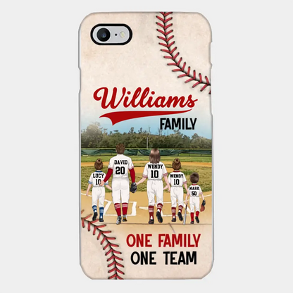 Personalisierte Baseball-Familien-Handyhülle – bis zu 3 Kinder – Geschenkidee zum Valentinstag/Geburtstag/Jahrestag/Muttertagsgeschenk für Ehefrau vom Ehemann – eine Familie, ein Team – Hülle für iPhone/Samsung